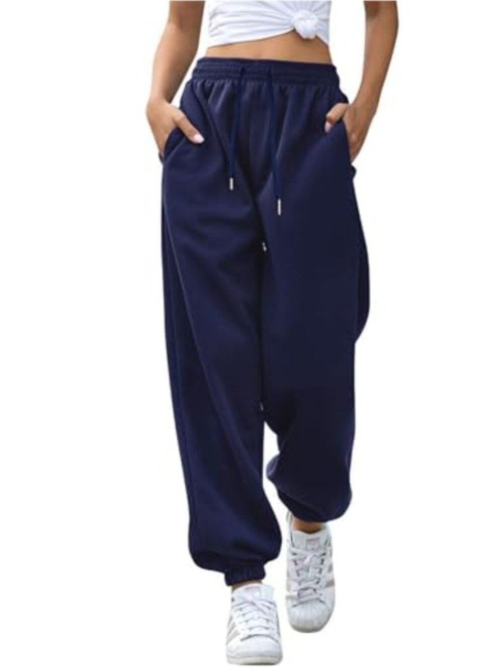 High Waisted Fleece Lined Joggers with Pockets for Women, Lounge Workout Baggy